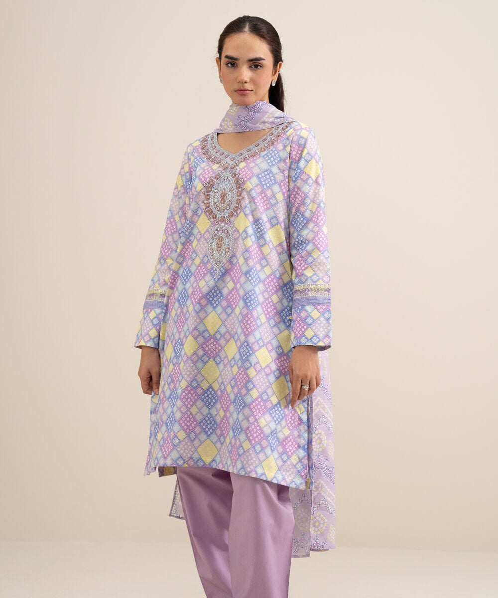 Women's Unstitched Lawn Embroidered Ice Blue 3 Piece Suit