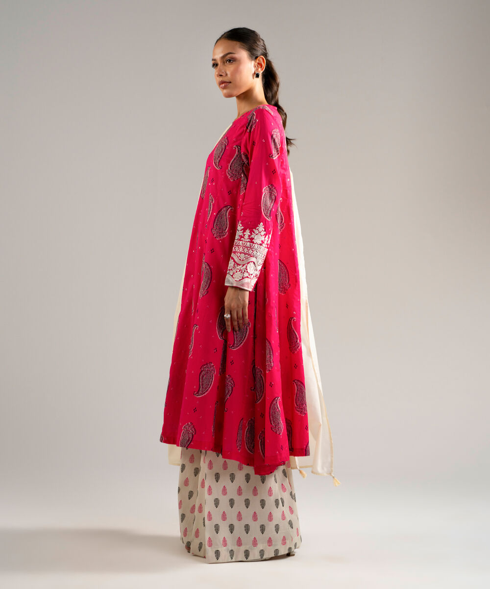 Women's RTW Lawn Embroidered Pink 3 Piece Suit