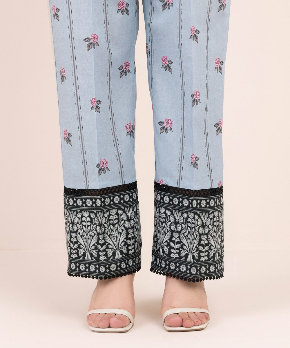 Women's Pret Cambric Purple Printed Straight Pants