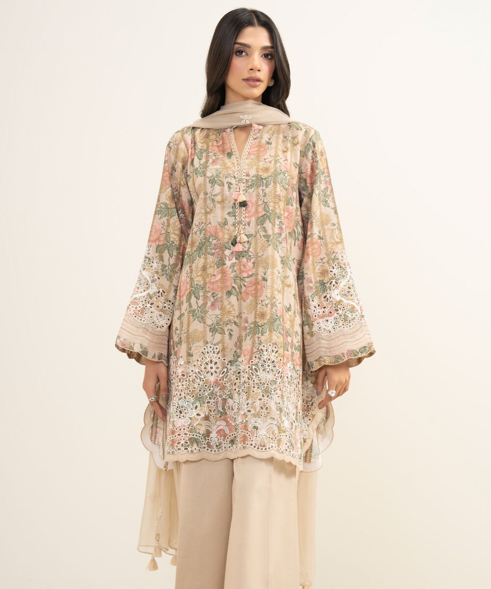 Women's Unstitched Extra Weft Jacquard Embroidered Multi 3 Piece Suit