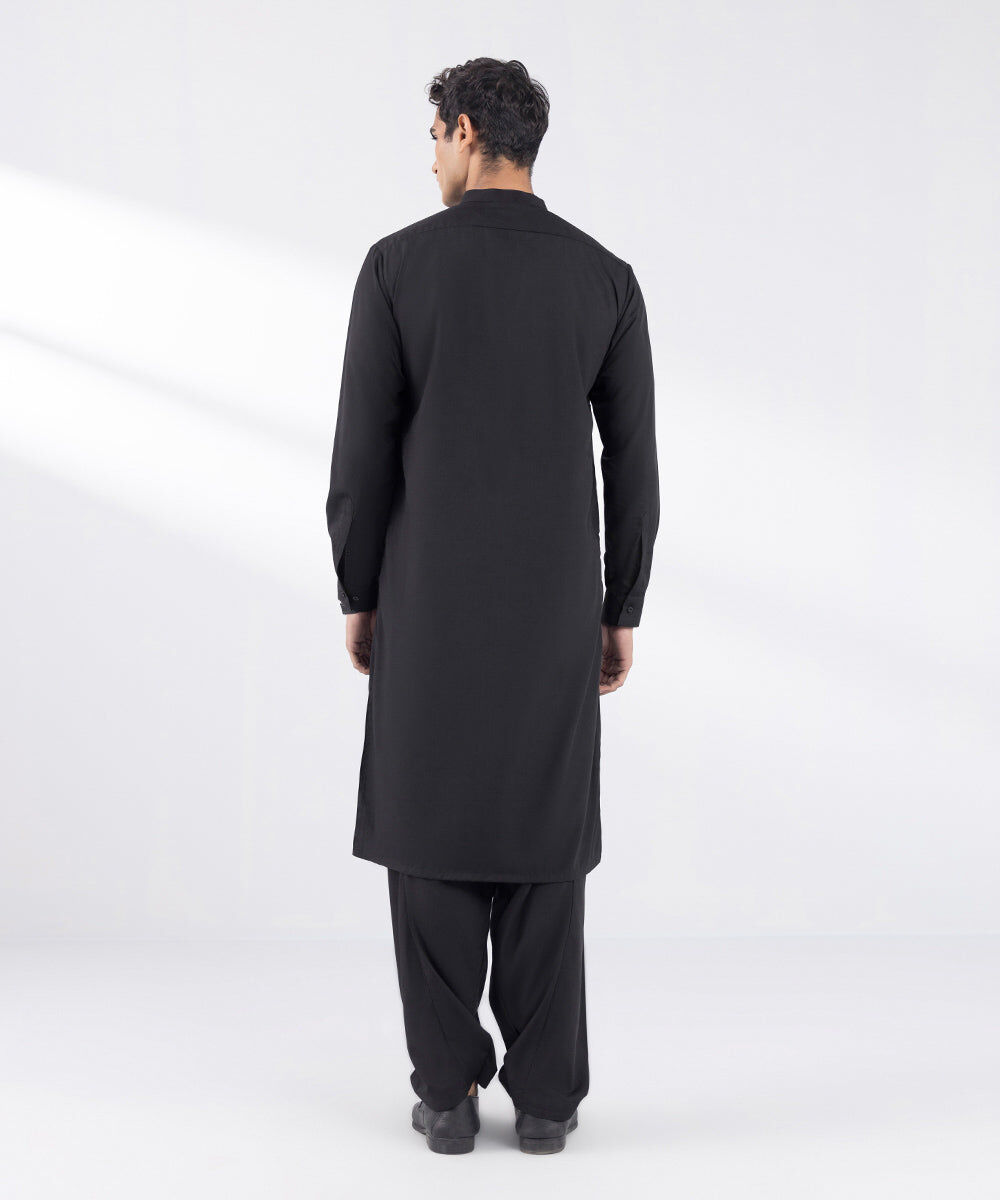 Men's Stitched Wash and Wear Black Suit