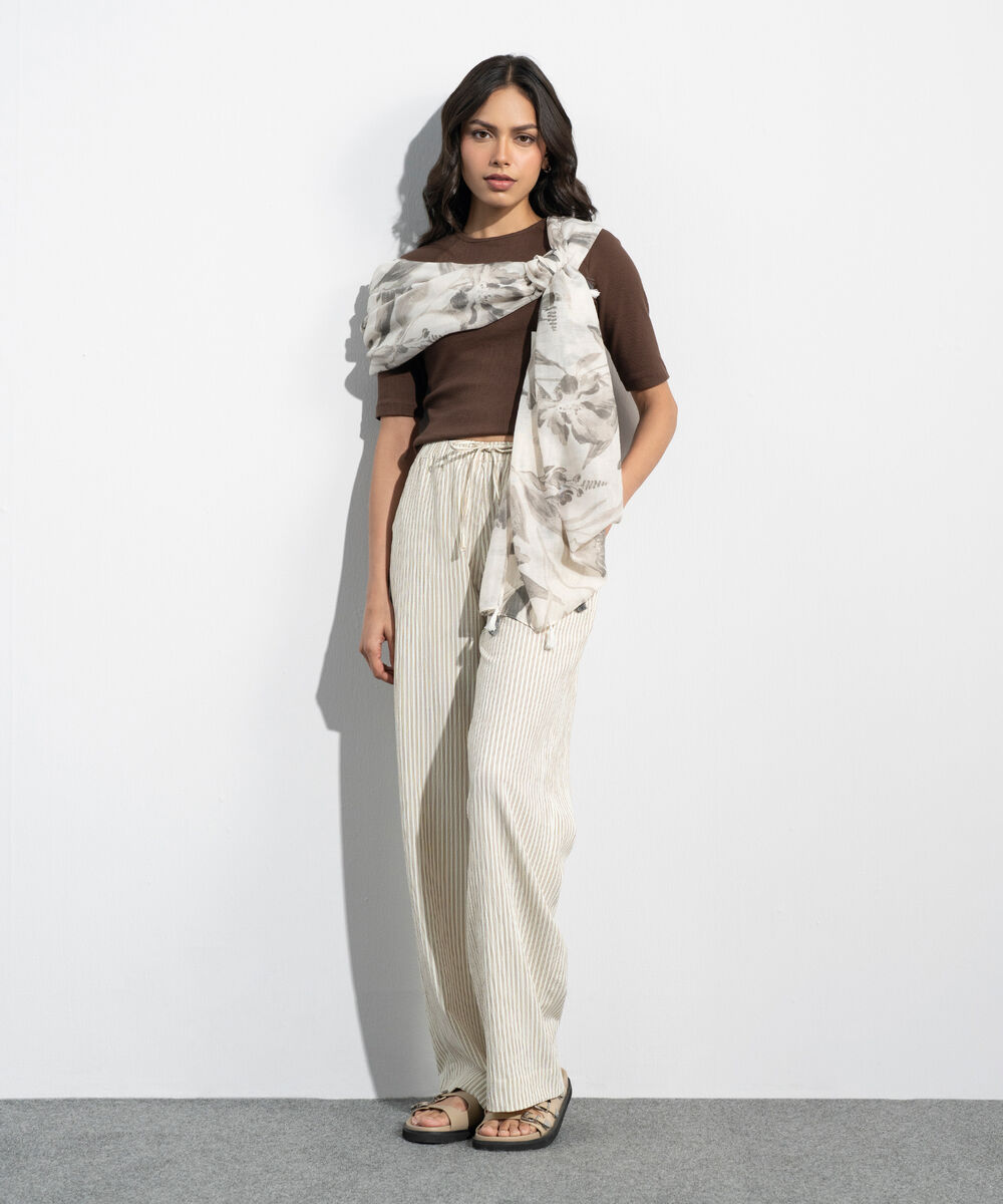 Women's Western Beige Printed Rectangular Scarf