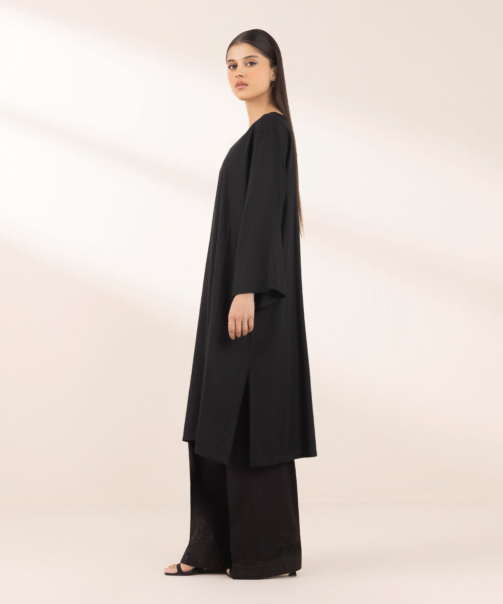 Women's Pret Arabic Lawn Black Solid A-Line Shirt