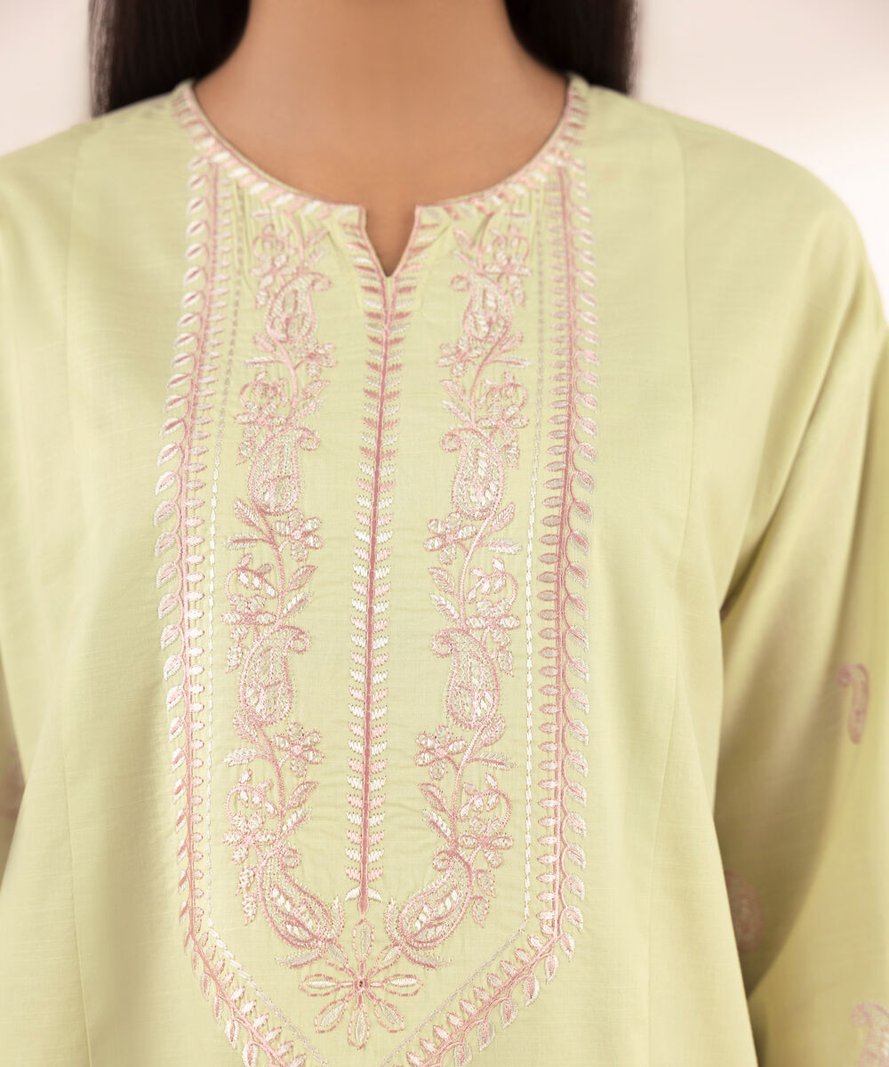 Women's RTW Textured Lawn Beige Embroidered Boxy Shirt