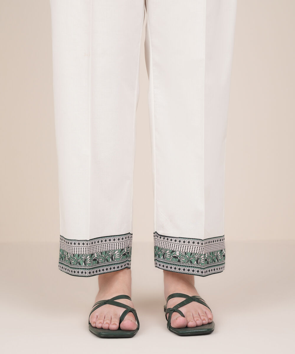 Women's RTW Cambric White Solid Straight Pants