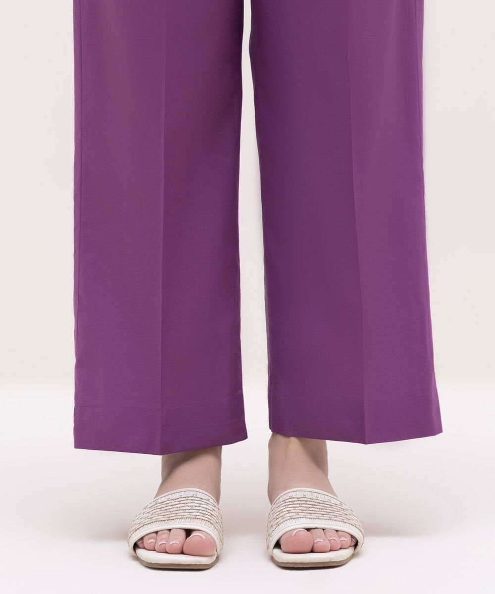Women's RTW Cambric Purple Solid Straight Pants