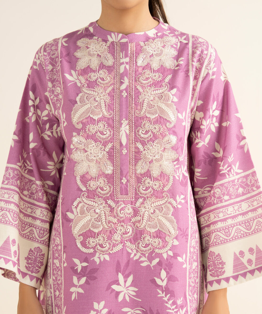 Women's Unstitched Light Khaddar Embroidered Purple 3 Piece Suit