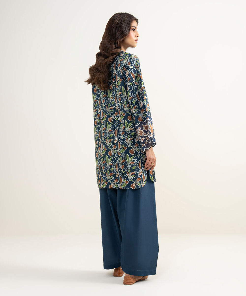 Women's Unstitched Lawn Embroidered Blue 2 Piece Suit
