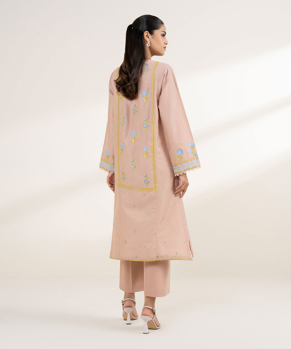 Women's RTW Dobby Pink Embroidered Boxy Shirt