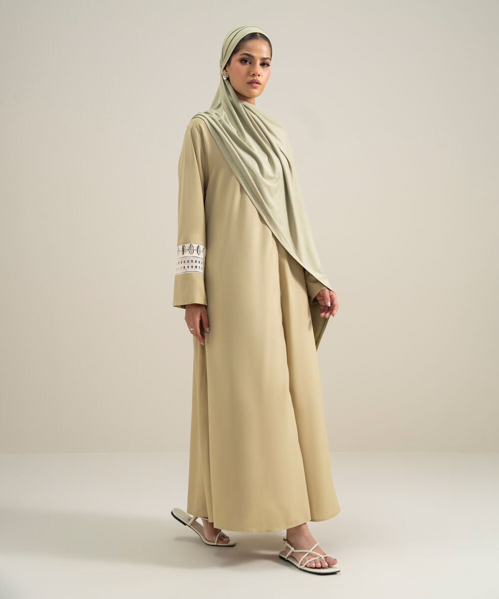 Women's Polyester Green Lace Trim  Abbaya