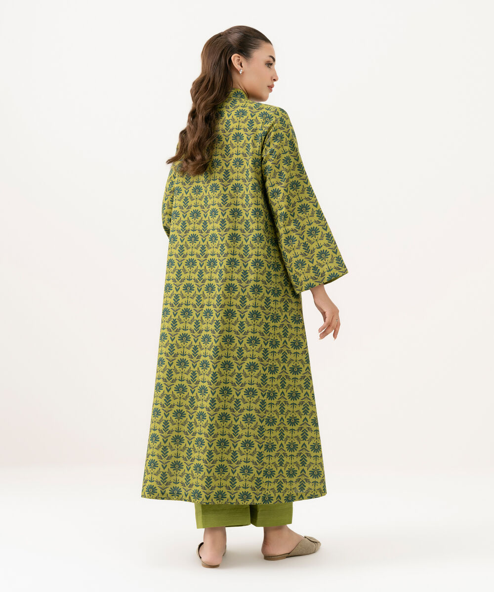 Women's Unstitched Cotton Printed Green 2 Piece Suit