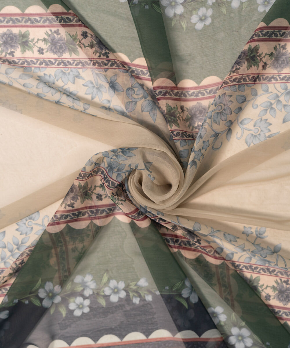 Chiffon Printed Green Dupatta