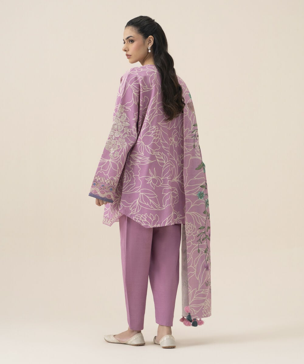 Women's Unstitched Lawn Embroidered Pink 3 Piece Suit