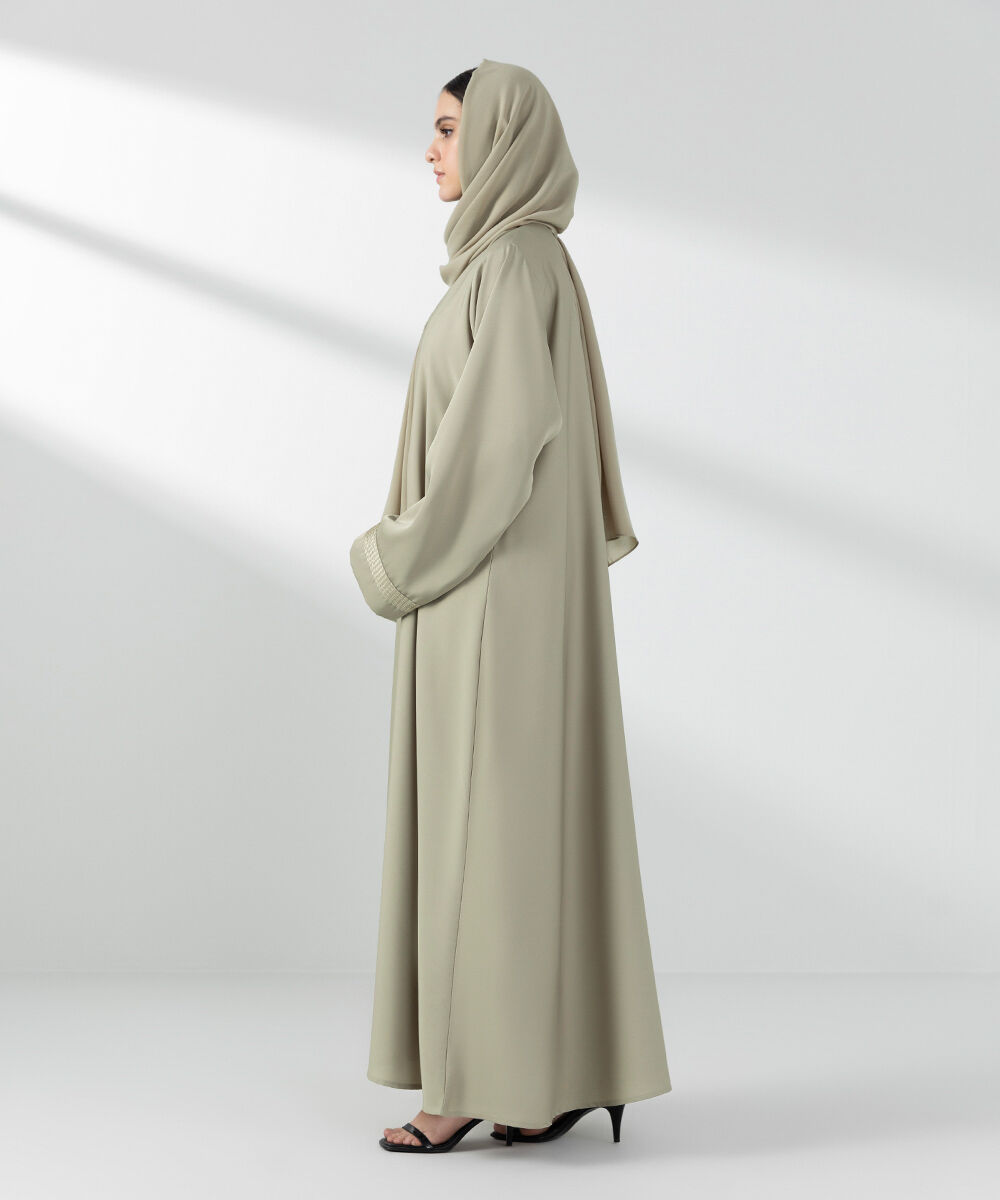 Woman - Green Embroidered Button Through Abaya Set