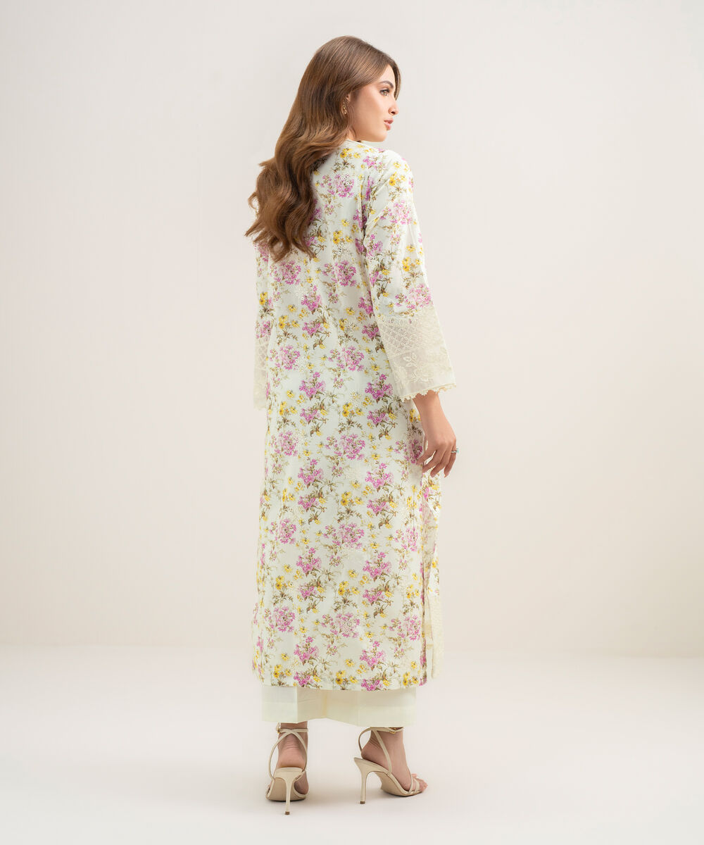 Women's RTW Lawn Embroidered Off White A-Line Shirt