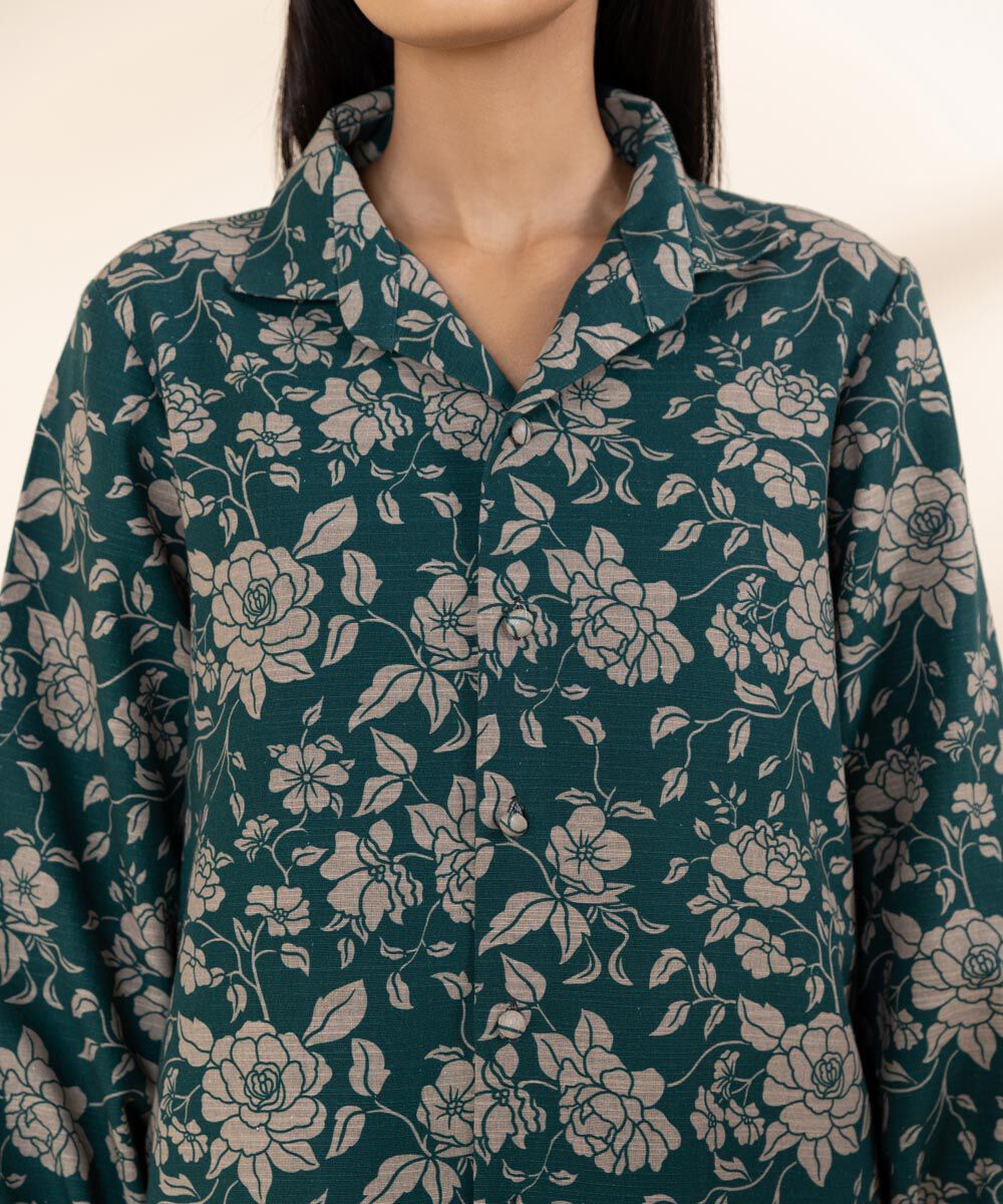 Women's Unstitched Khaddar Green Printed Shirt