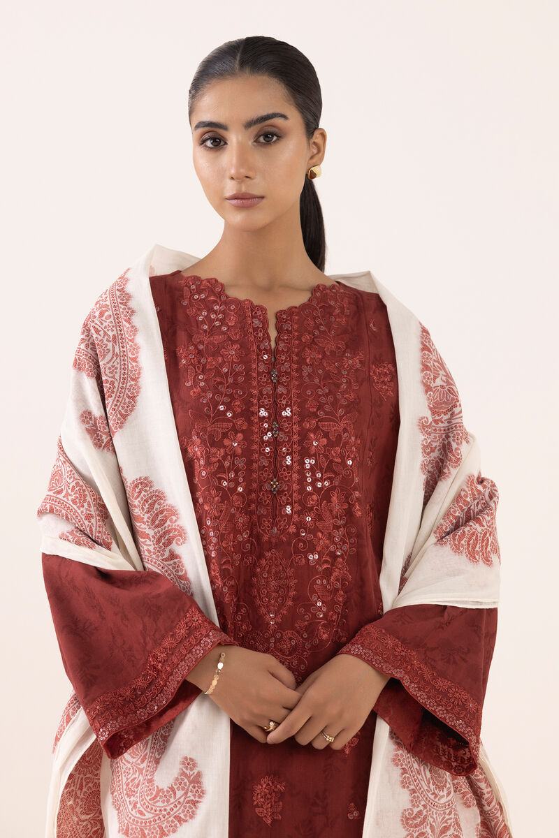 3 Piece - Embroidered Cotton Jacquard Suit