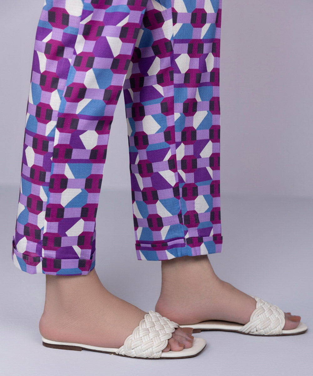 Women's Pret Dobby Purple Printed Cigarette Pants