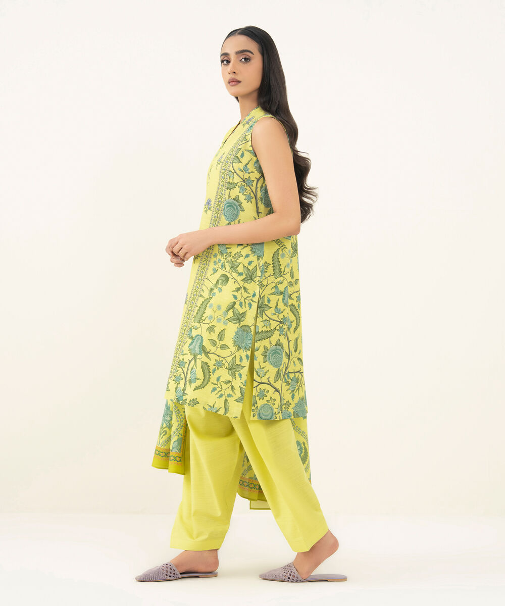Women's Unstitched Printed Khaddar Yellow 3 Piece Suit