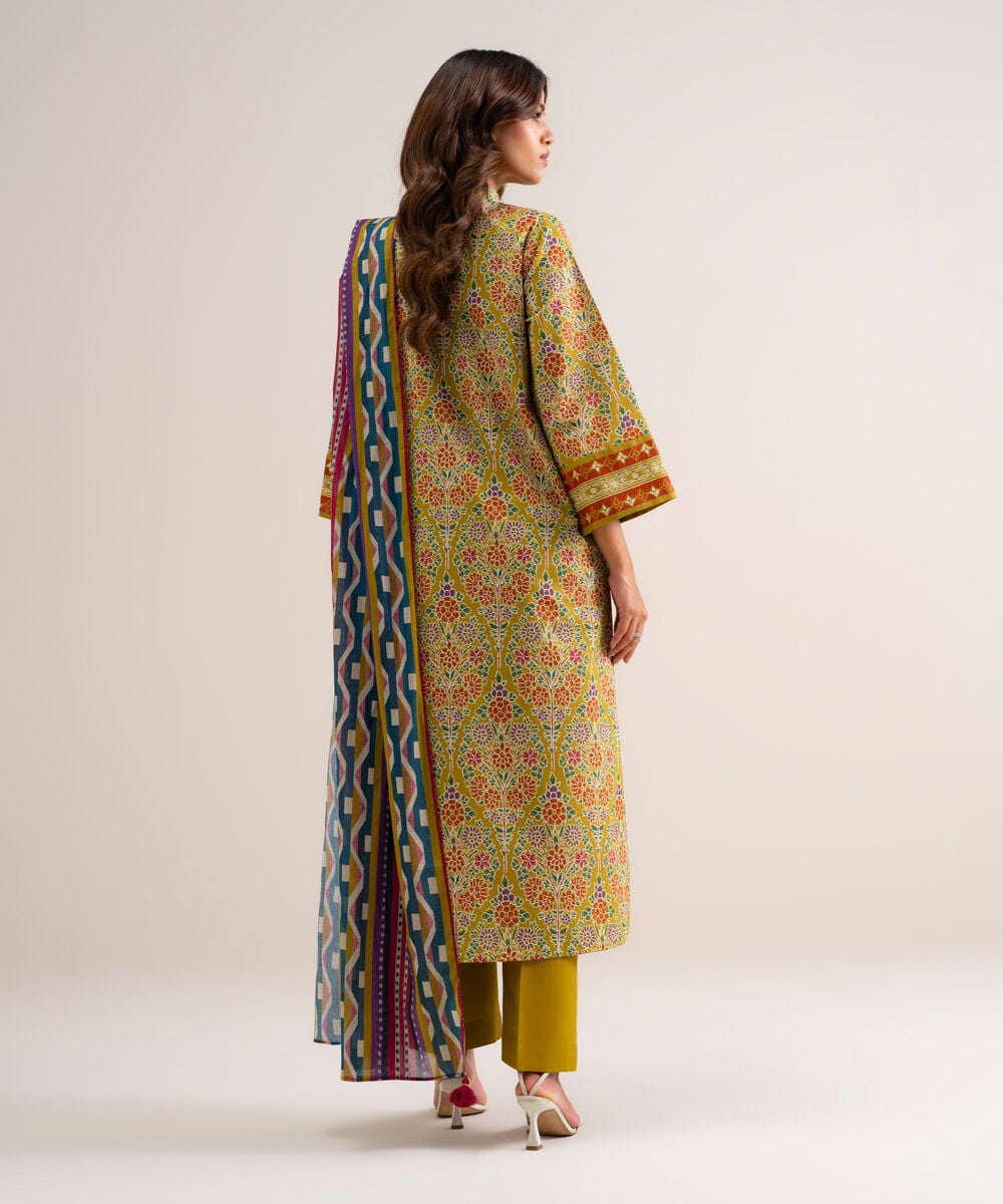 Women's Unstitched Printed Lawn Mustard 3 Piece Suit