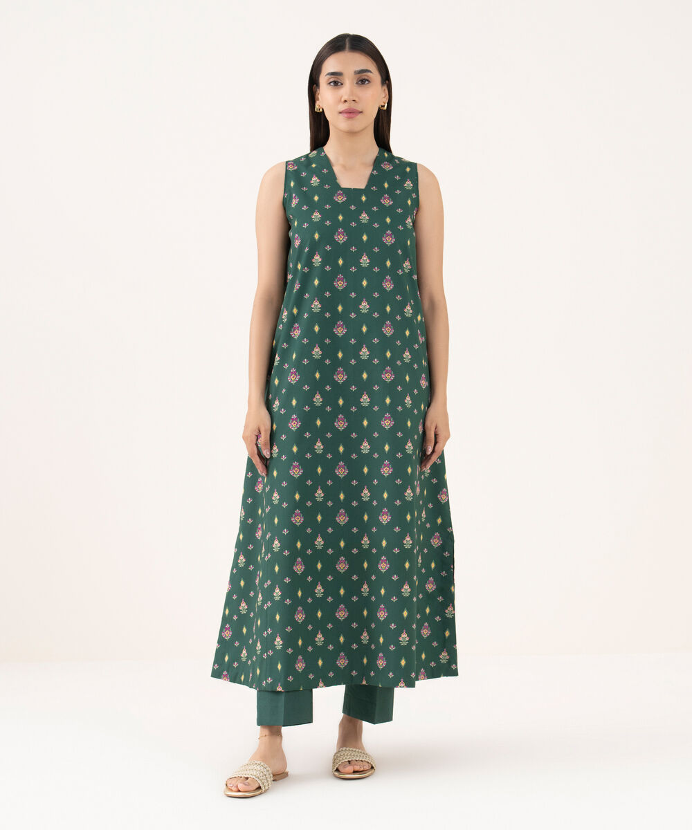 Women's Unstitched Lawn Printed Green 2 Piece Suit