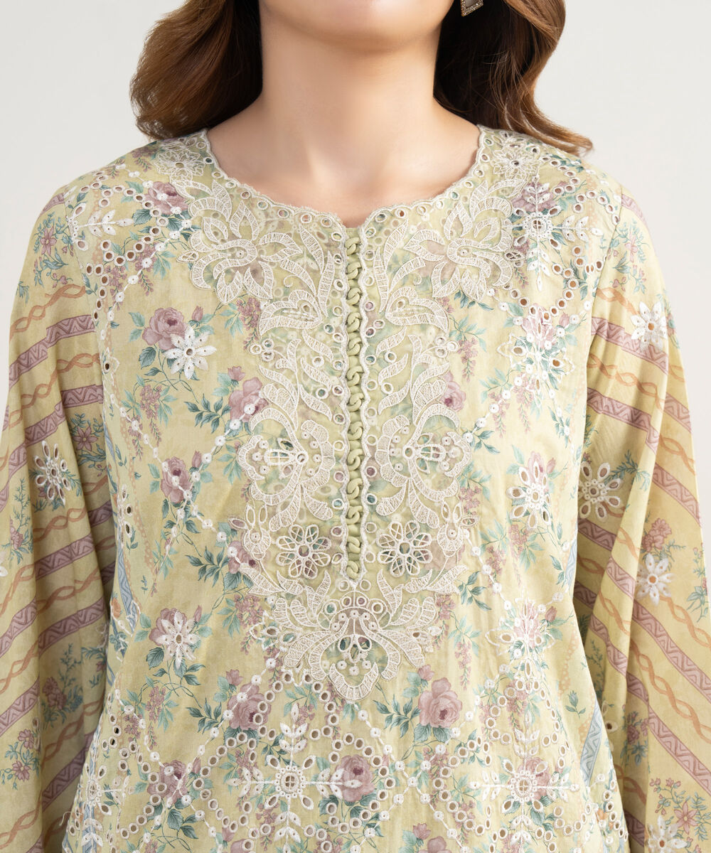 Women's Unstitched Fine Lawn Embroidered Yellow 3 Piece Suit