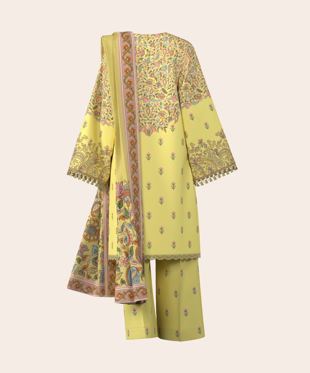 Women's Unstitched Lawn Yellow  Embroidered 3 Piece Suit
