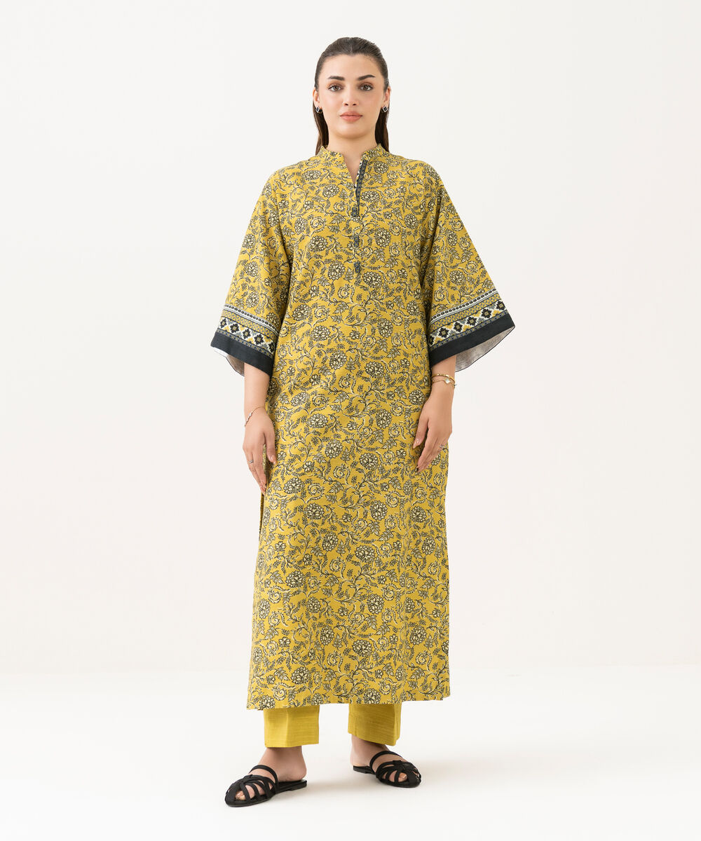 Women's Unstitched Khaddar Printed Yellow 2 Piece Suit