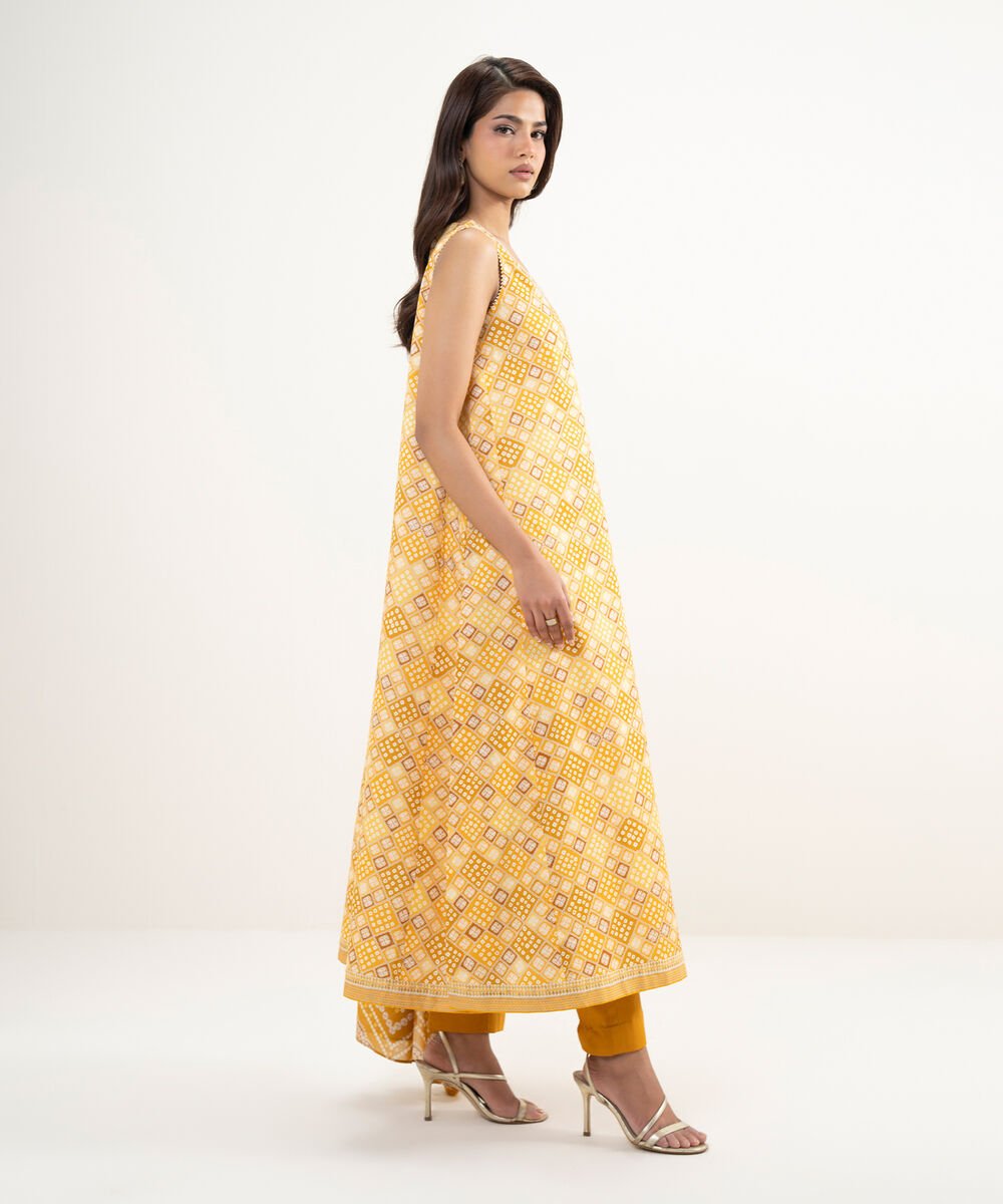 Women's Unstitched Lawn Orange Embroidered 3 Piece Suit