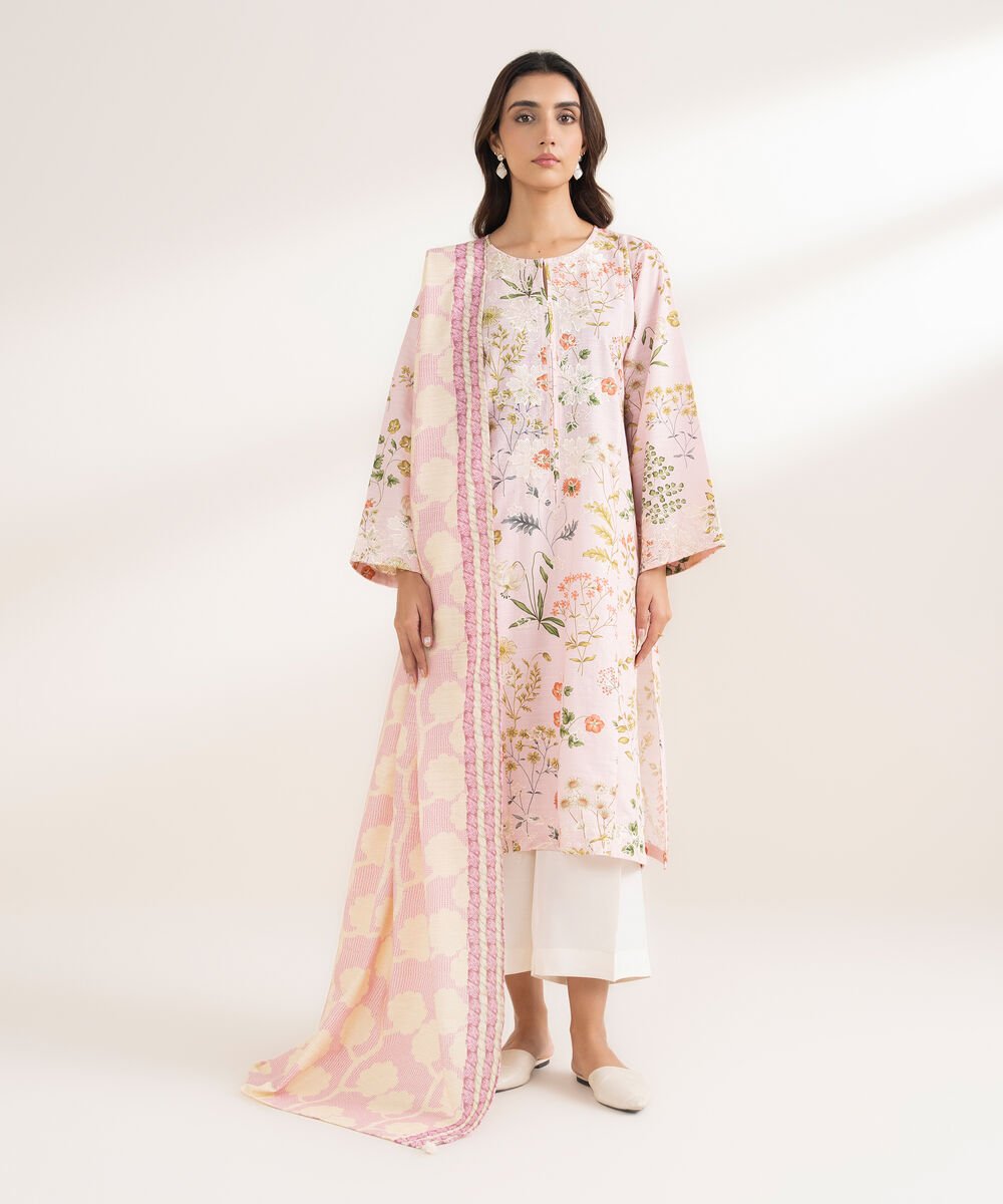 Printed Khaddar Lilac Dupatta
