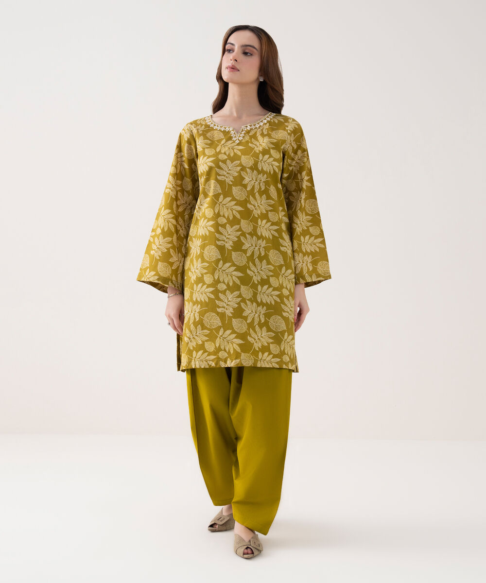 Women's RTW Cambric Embroidered Straight Yellow Shirt