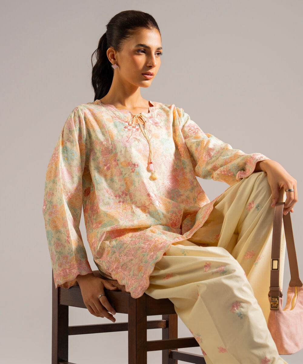 Women's RTW Lawn Embroidered Yellow 2 Piece Suit