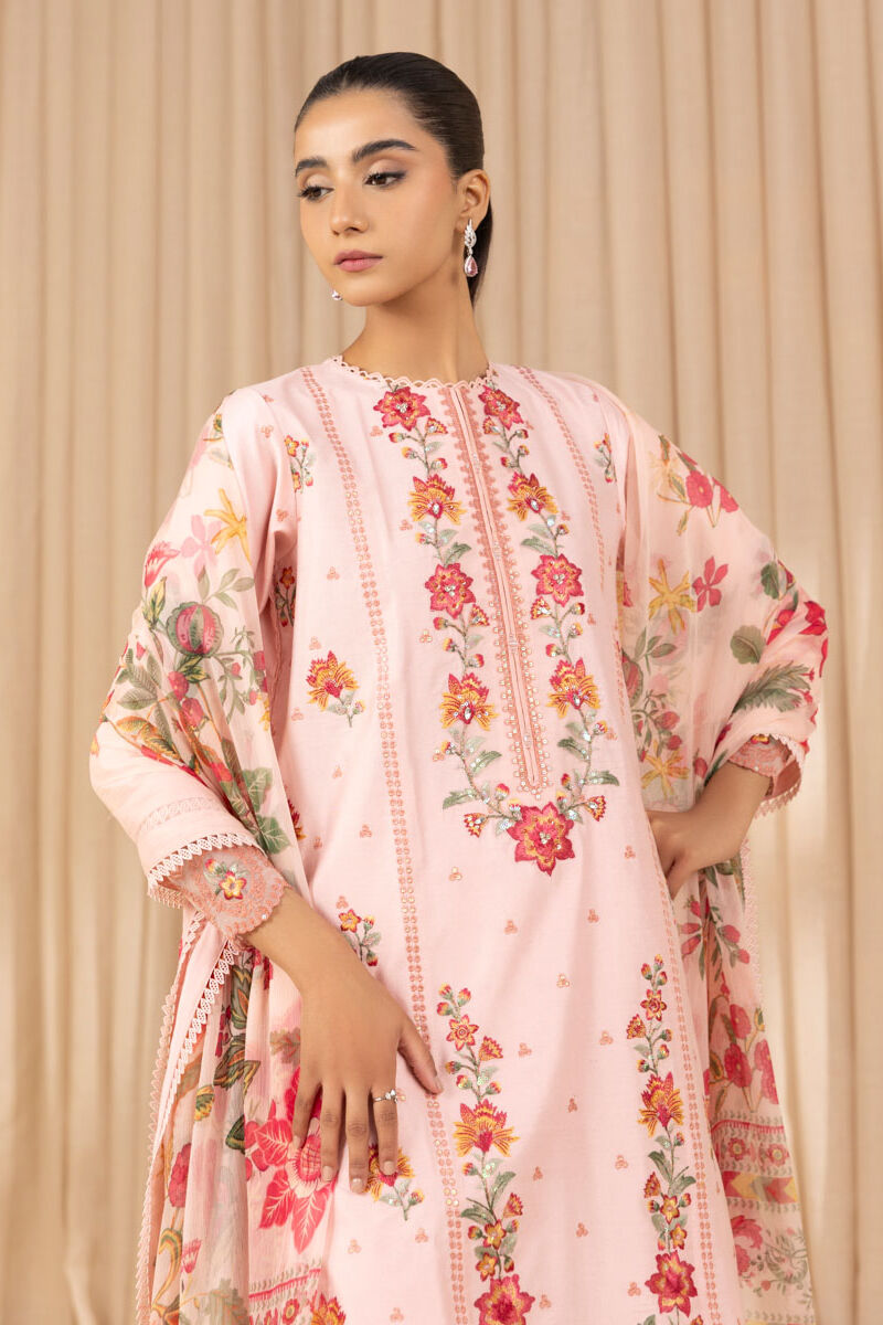 3 Piece - Embroidered Cotton Net Suit