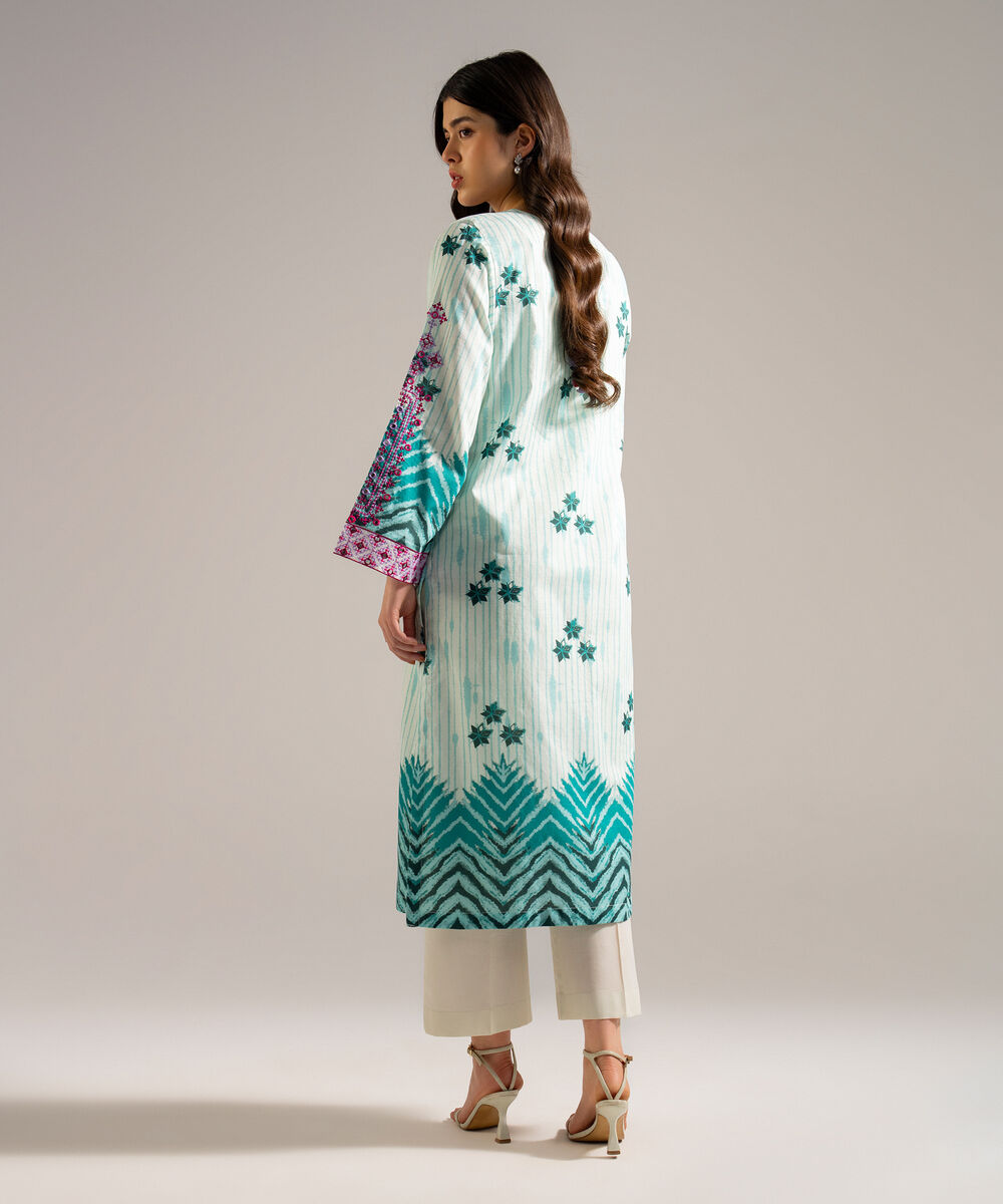 Women's RTW Dobby Embroidered Green Straight Shirt