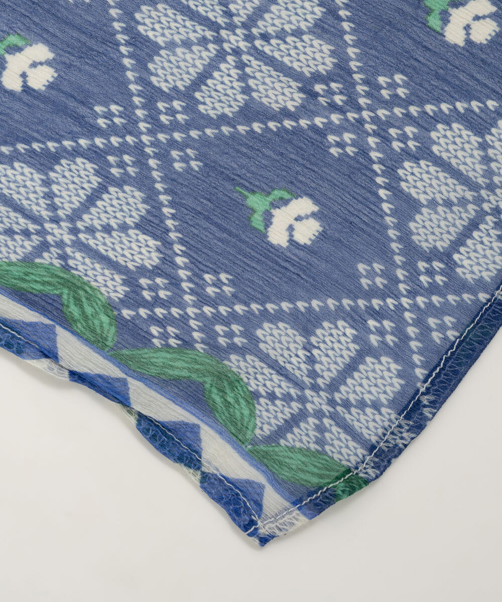 Printed Blended Chiffon Blue Dupatta
