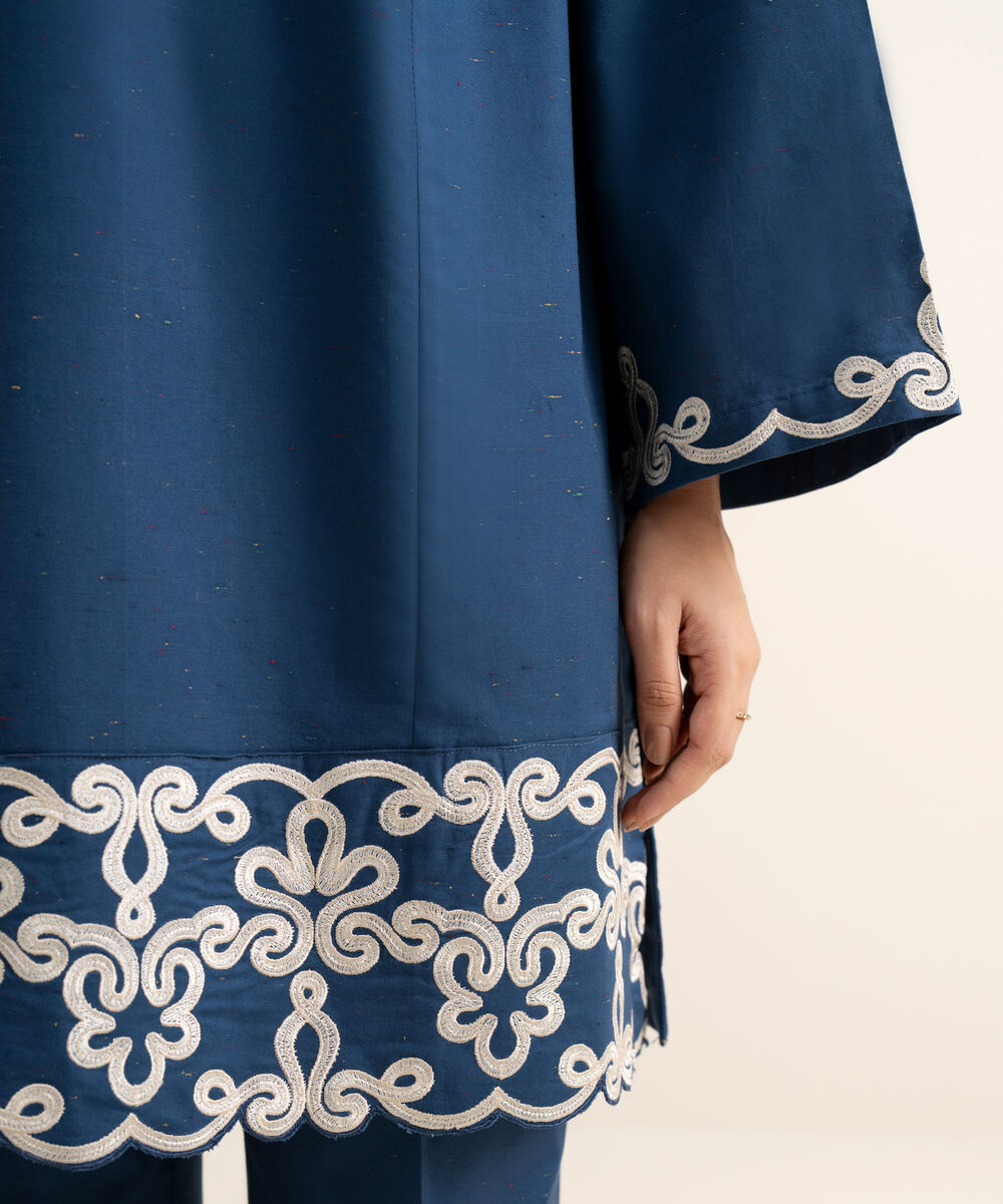 Women's RTW Multi Neps Embroidered Blue Straight Shirt