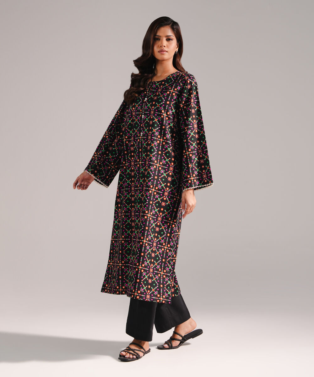 Women's RTW Cotton Viscose Printed Black 2 Piece Suit