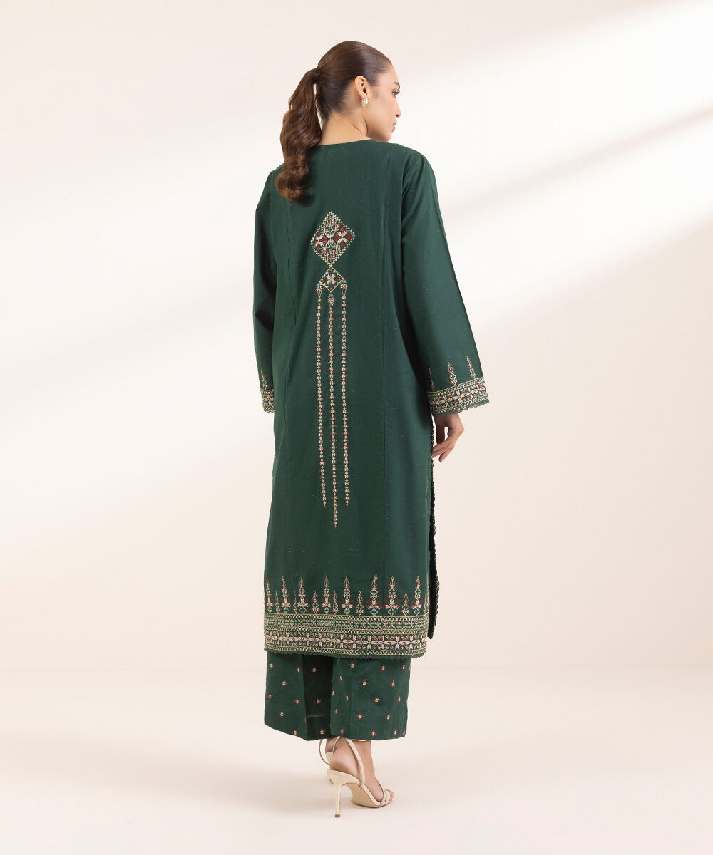 Women's Pret Multineps Green Embroidered A-Line Shirt