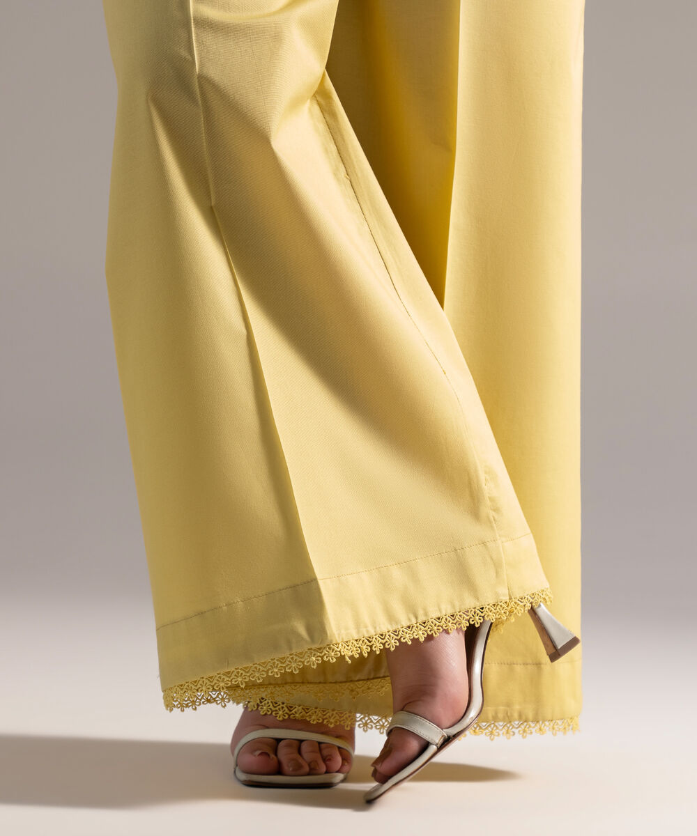 Women's RTW Cambric Solid Yellow Flared Pants