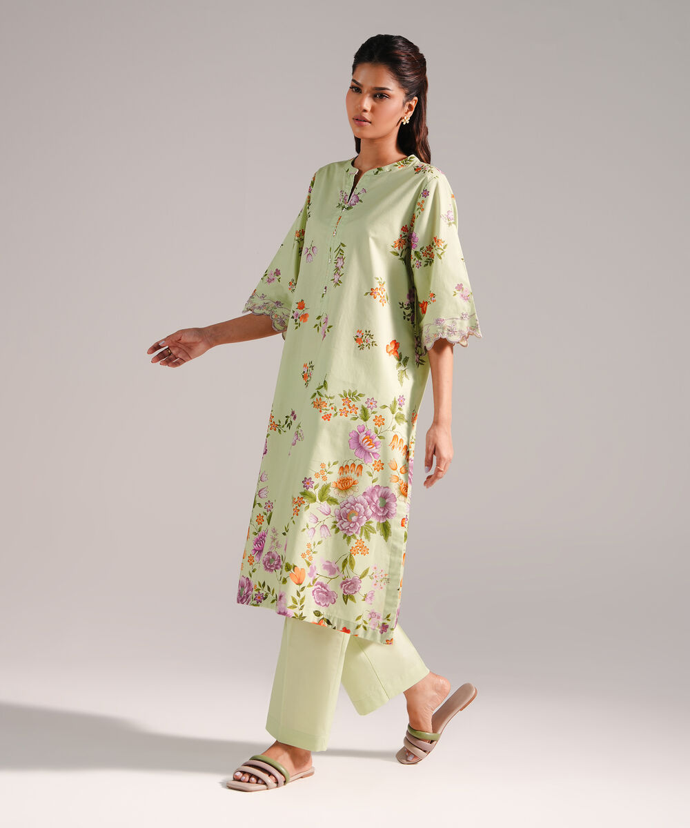 Women's RTW Lawn Printed Green 2 Piece Suit
