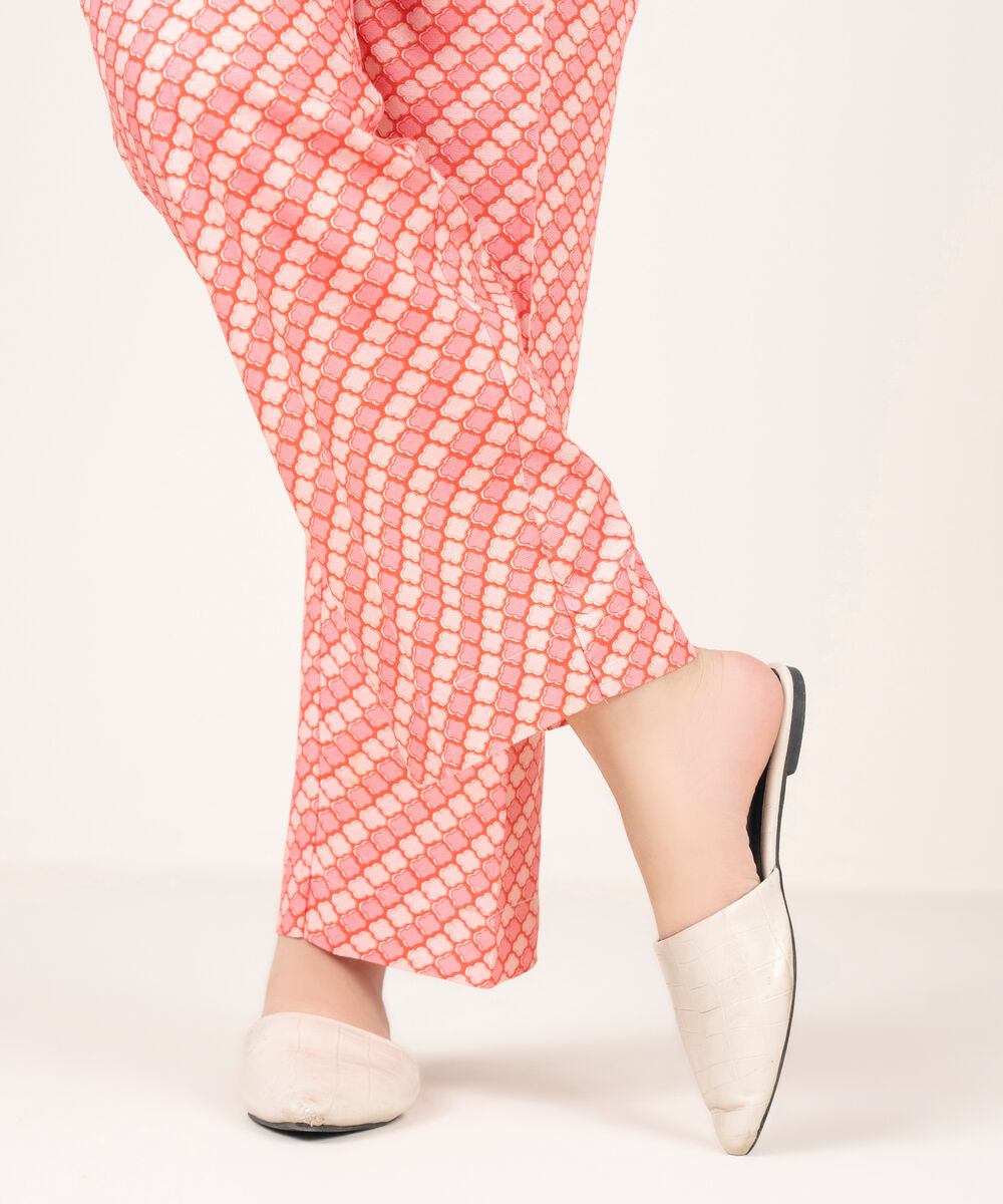 Women's RTW Arabic Khaddar Printed Pink Straight Pants