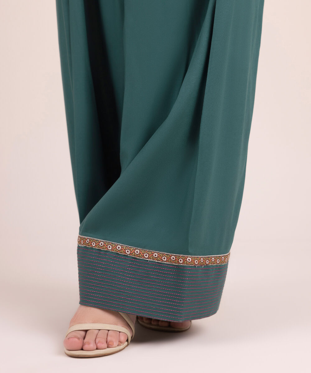 Women's RTW Textured Viscose Embroidered Green Farshi Shalwar