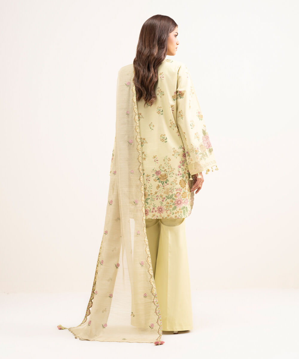 Women's Unstitched Lawn Embroidered Yellow 3 Piece Suit