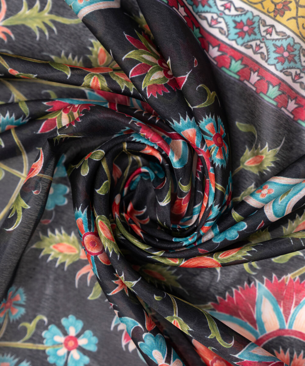 Textured Silk Black Printed Dupatta