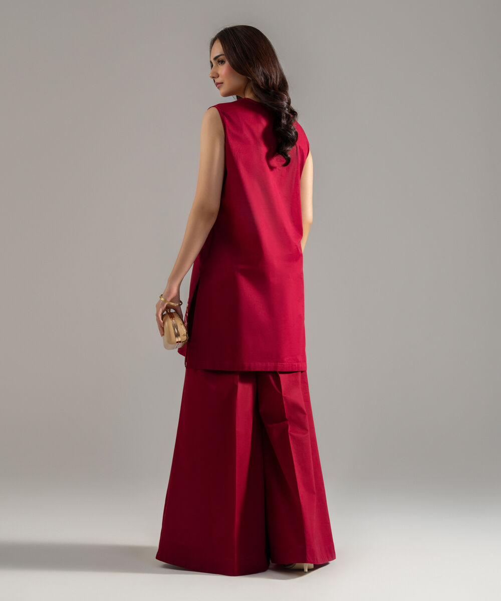 Women's RTW Lawn Solid Embroidered Maroon Straight Shirt