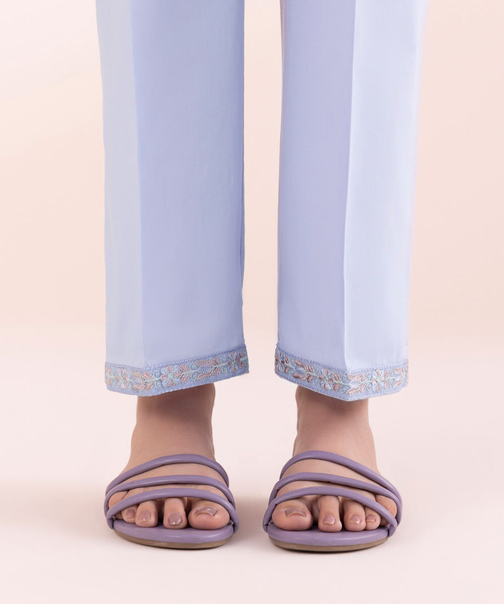 Woman - Purple Embroidered Cambric Straight Pants