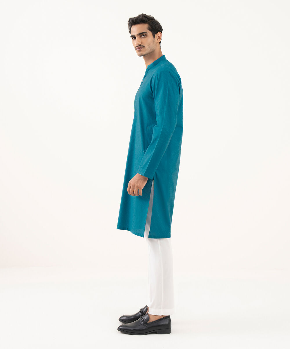 Men's 100% Cotton Plain Teal Green Kurta