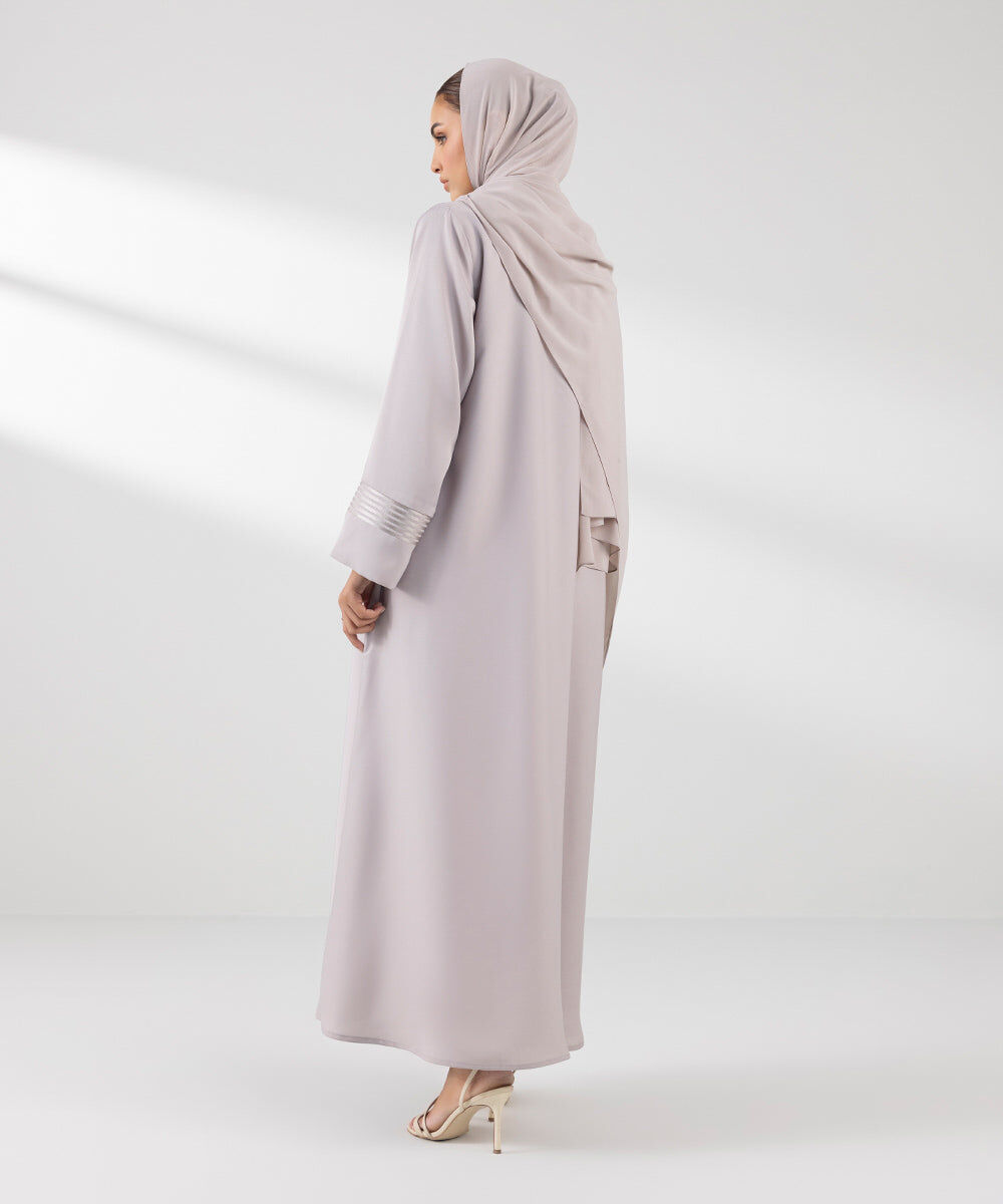 Woman - Grey Embroidered Button Through Abaya