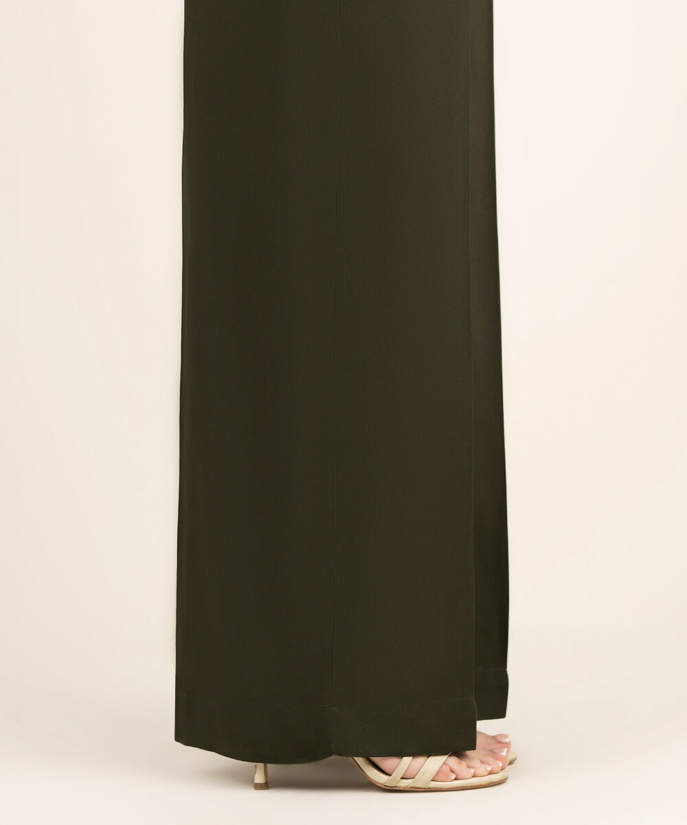 Women's RTW Viscose Linen Solid Green Culottes