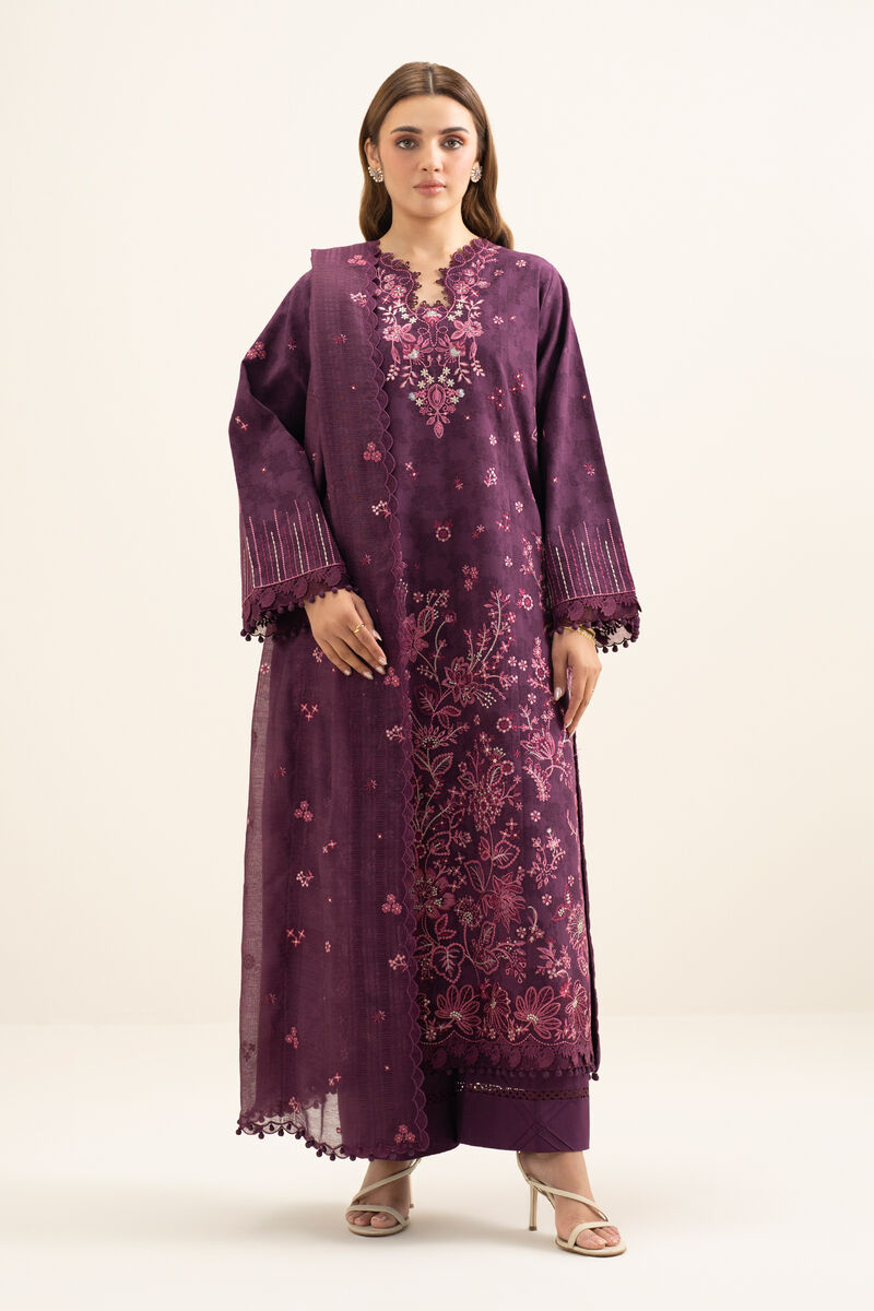 3 Piece - Embroidered Cotton Jacquard Suit